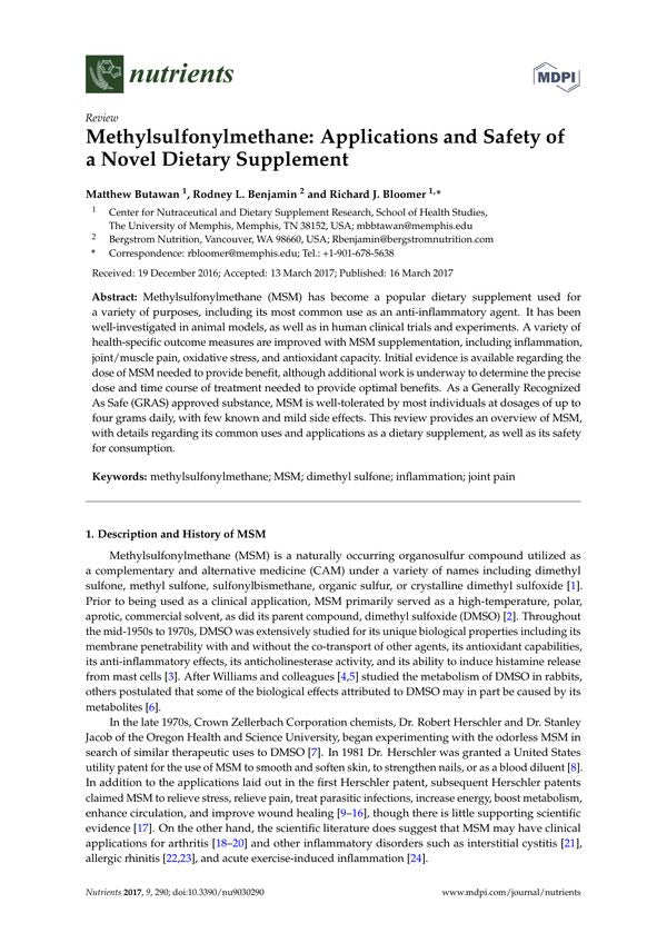 Methylsulfonylmethane: Applications and Safety of a Novel Dietary Supplement