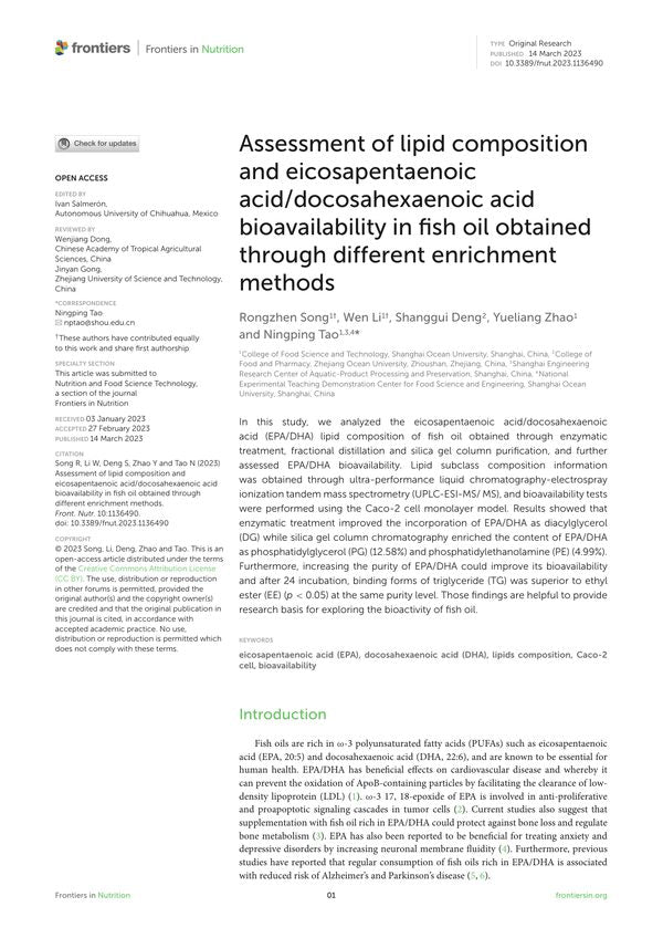 Assessment of lipid composition and eicosapentaenoic acid/docosahexaenoic acid bioavailability in fish oil obtained through different enrichment methods