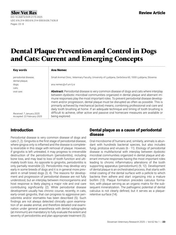 Dental Plaque Prevention and Control in Dogs and Cats: Current and Emerging Concepts