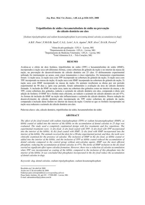 Sodium tripolyphosphate and sodium hexametaphosphate in preventing dental calculus accumulation in dogs