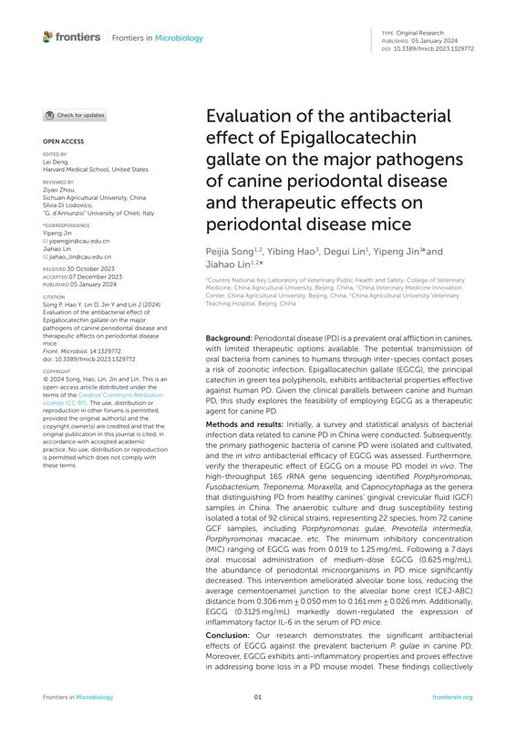 Evaluation of the antibacterial effect of Epigallocatechin gallate on the major pathogens of canine periodontal disease