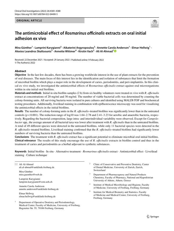The antimicrobial effect of Rosmarinus officinalis extracts on oral initial adhesion ex vivo