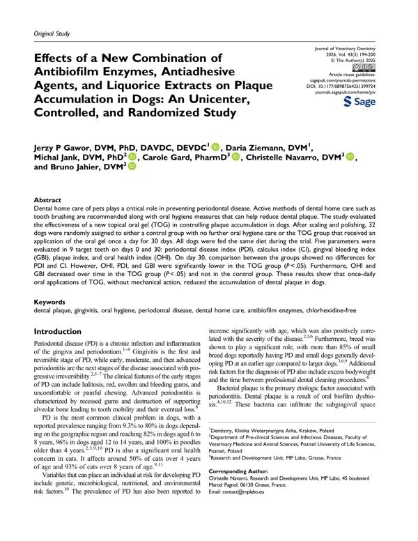 Effects of a New Combination of Antibiofilm Enzymes, Antiadhesive Agents, and Liquorice Extracts on Plaque Accumulation and Gingivitis in Dogs