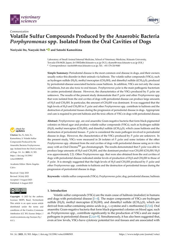 Volatile Sulfur Compounds Produced by the Anaerobic Bacteria Porphyromonas spp. Isolated from the Oral Cavities of Dogs