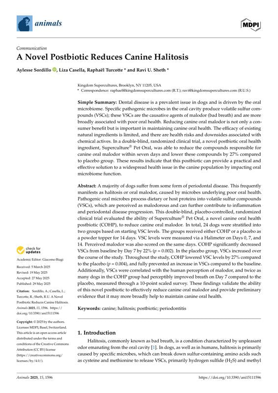 A Novel Postbiotic Reduces Canine Halitosis