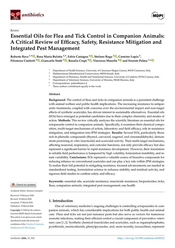 Essential Oils for Flea and Tick Control in Companion Animals: A Critical Review of Efficacy, Safety, Resistance Mitigation and Integrated Pest Management