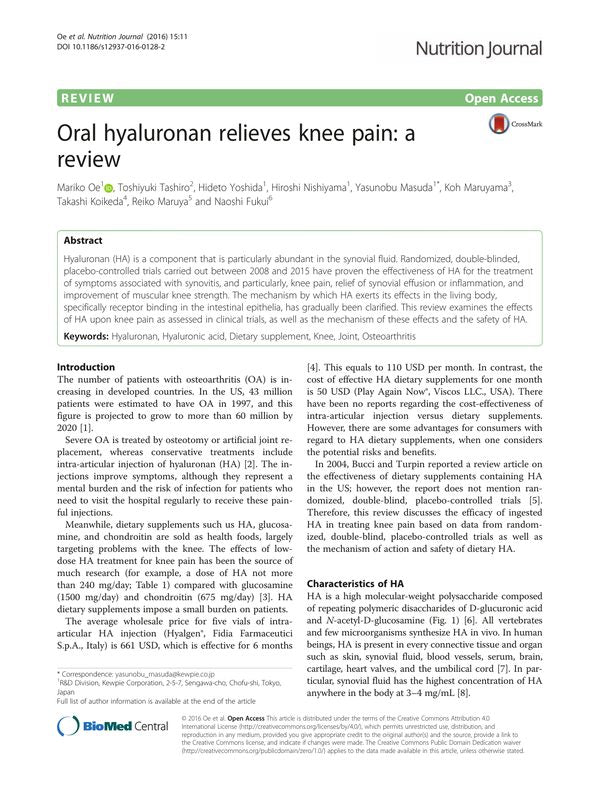 Oral hyaluronan relieves knee pain: a review