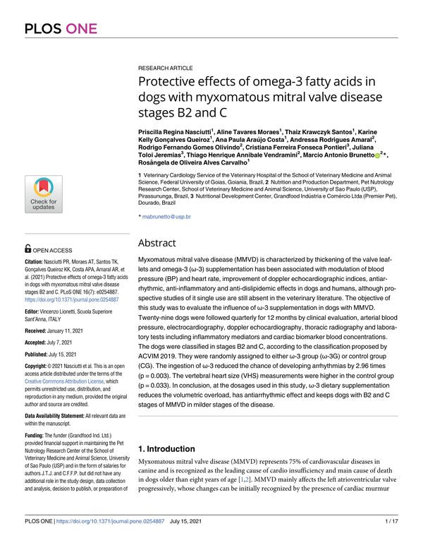 Protective effects of omega-3 fatty acids in dogs with myxomatous mitral valve disease stages B2 and C