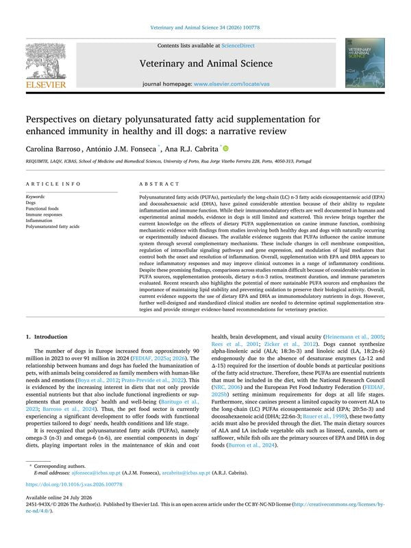 Perspectives on dietary polyunsaturated fatty acid supplementation for enhanced immunity in healthy and ill dogs: a narrative review
