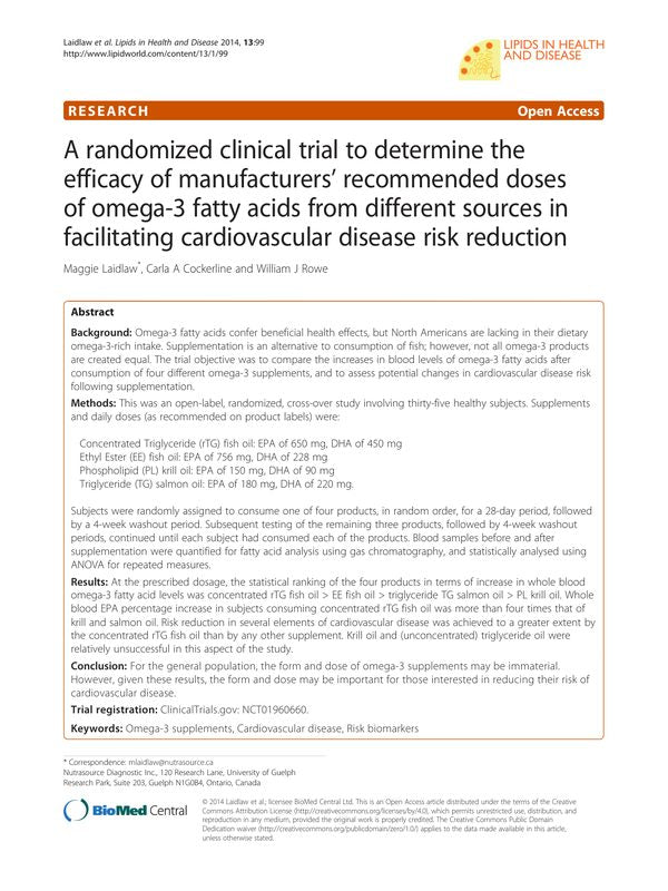 A randomized clinical trial to determine the efficacy of manufacturers' recommended doses of omega-3 fatty acids from different sources in facilitating cardiovascular disease risk reduction